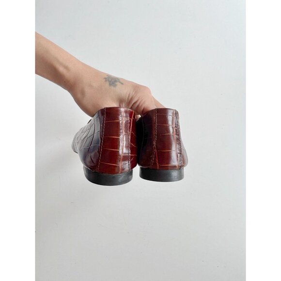 ZARA Chocolate Brown Croc Embossed Faux Leather Slipper Loafers, Size 36 - Picture 9 of 14